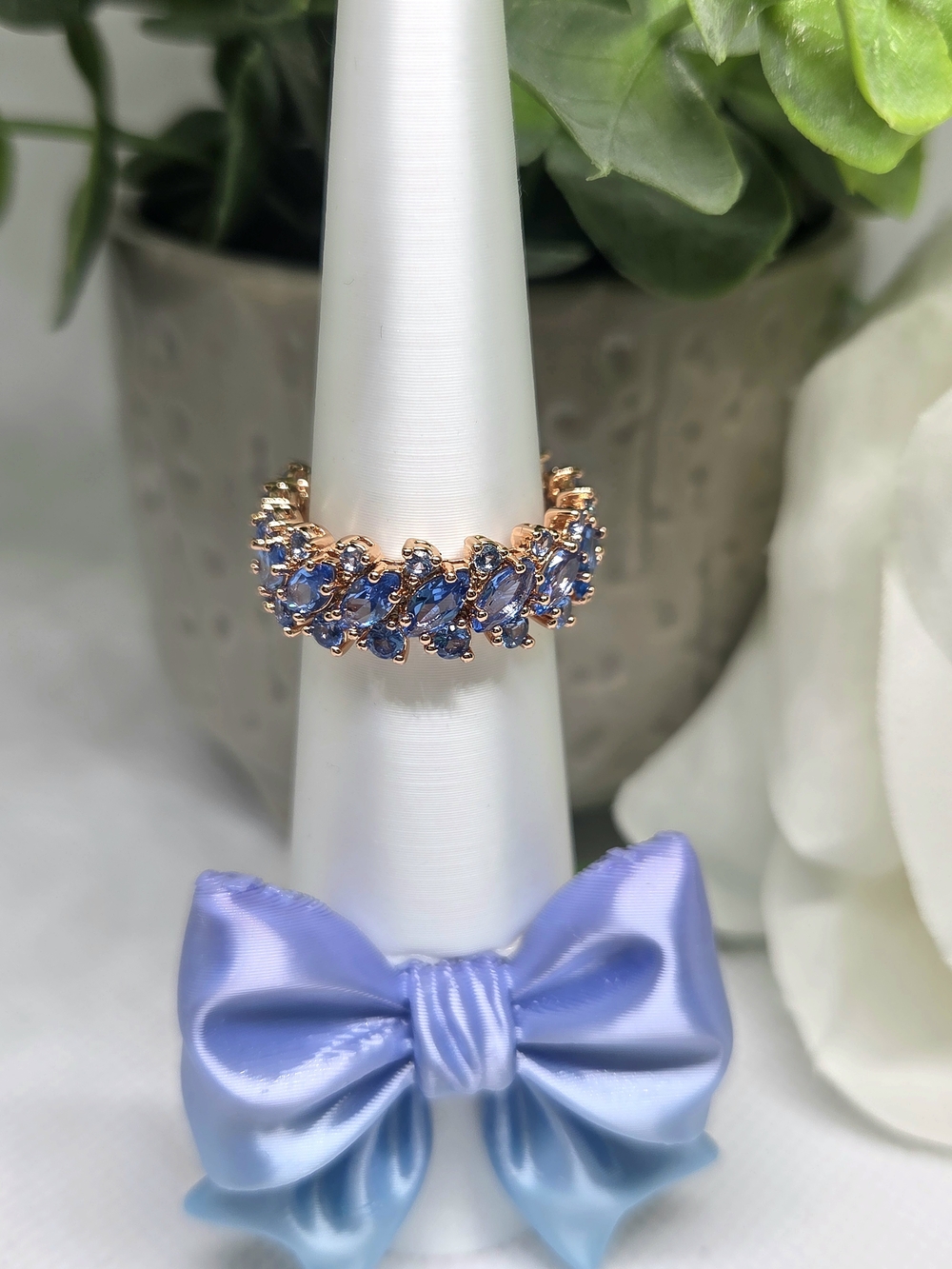 BP Elegant Rose Gold Band Ring with Periwinkle Blue Stones